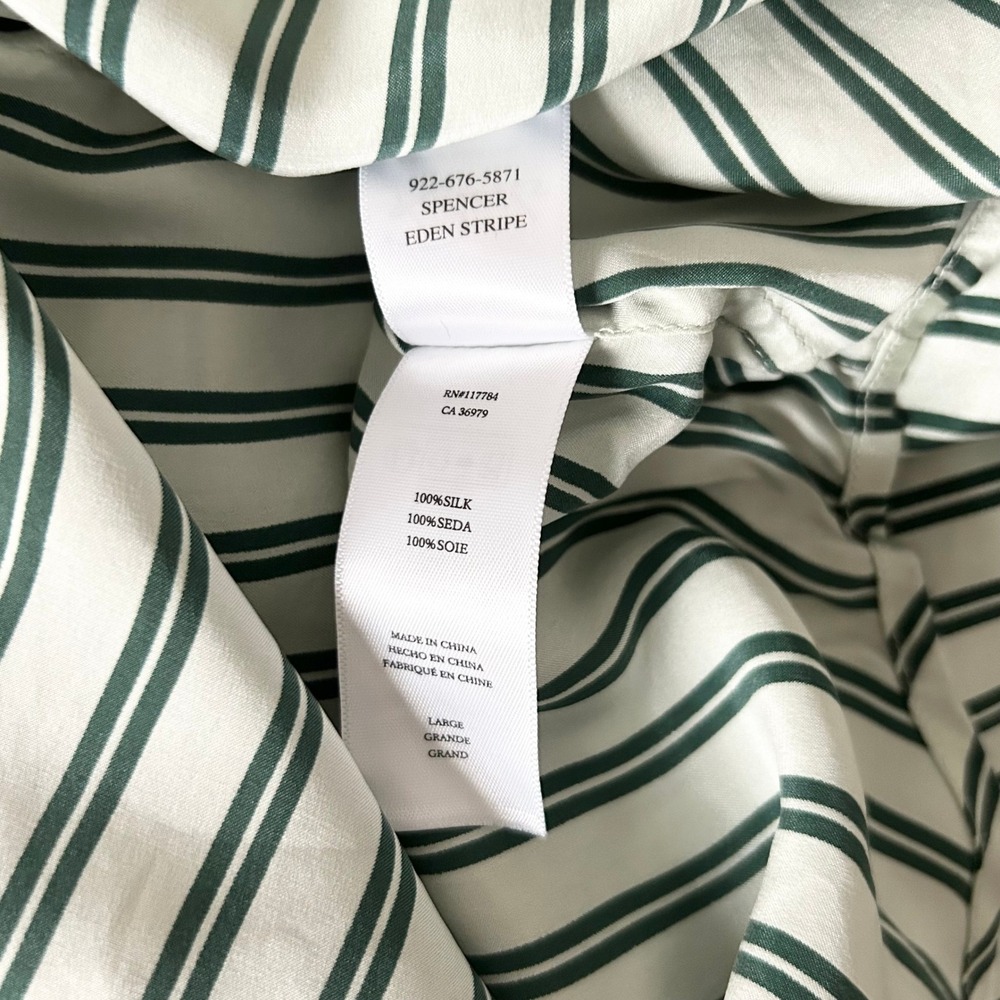 Rails Spencer Eden Stripe 100% Silk Button Down Shirt Green Ivory Size Large - Picture 6 of 6